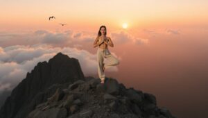 Mountain Sunrise Yoga Practice – free AI stock image