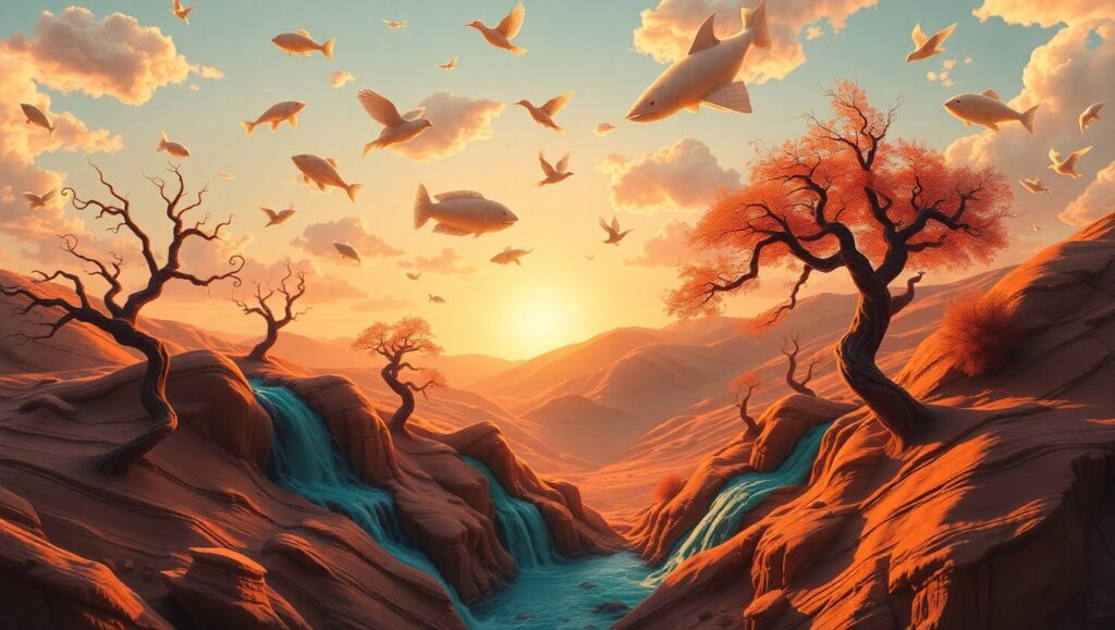 Musical Serenity in Clay Landscape – free AI stock image