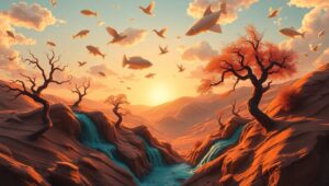Musical Serenity in Clay Landscape – free AI stock image