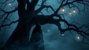 Mysterious Figure in Eerie Mist – free AI stock image