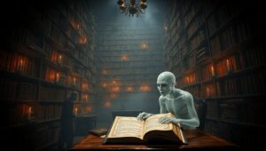 Mysterious Haunt of the Haunted Library – free AI stock image