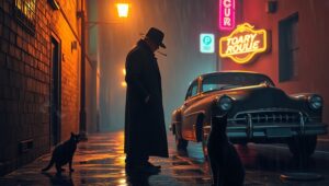 Mystery in the Rainy Alley vXV – free AI stock image