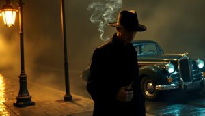 Mystery in the Rainy Night CpO – free AI stock image