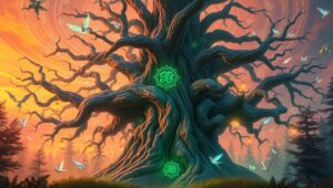 Mystical Ancient Tree of Light – free AI stock image