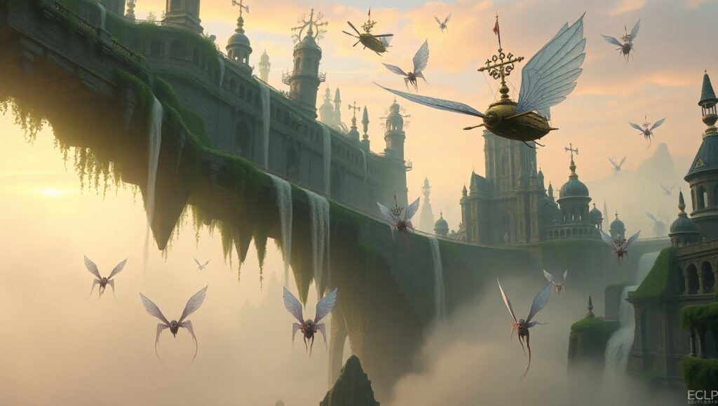 Mystical Floating City at Twilight – free AI stock image