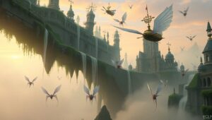 Mystical Floating City at Twilight – free AI stock image