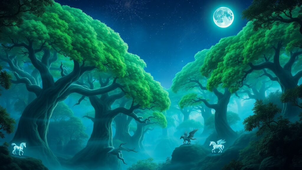 Mystical Forest of Bioluminescence – free AI stock image
