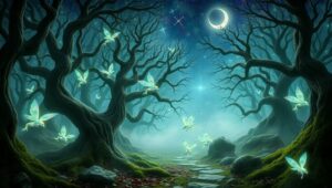 Mystical Forest of Glowing Creatures – free AI stock image