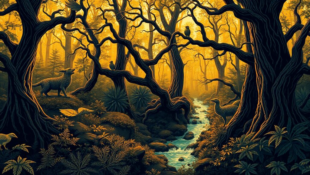 Mystical Forest of Mythical Beings – free AI stock image