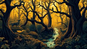 Mystical Forest of Mythical Beings – free AI stock image