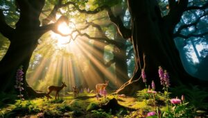 Mystical Forest Under Low Angle Sunlight – free AI stock image