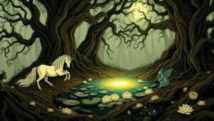 Mystical Gathering in Ancient Forest – free AI stock image