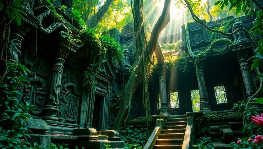 Mystical Jungle Temple Ruins WYA – free AI stock image