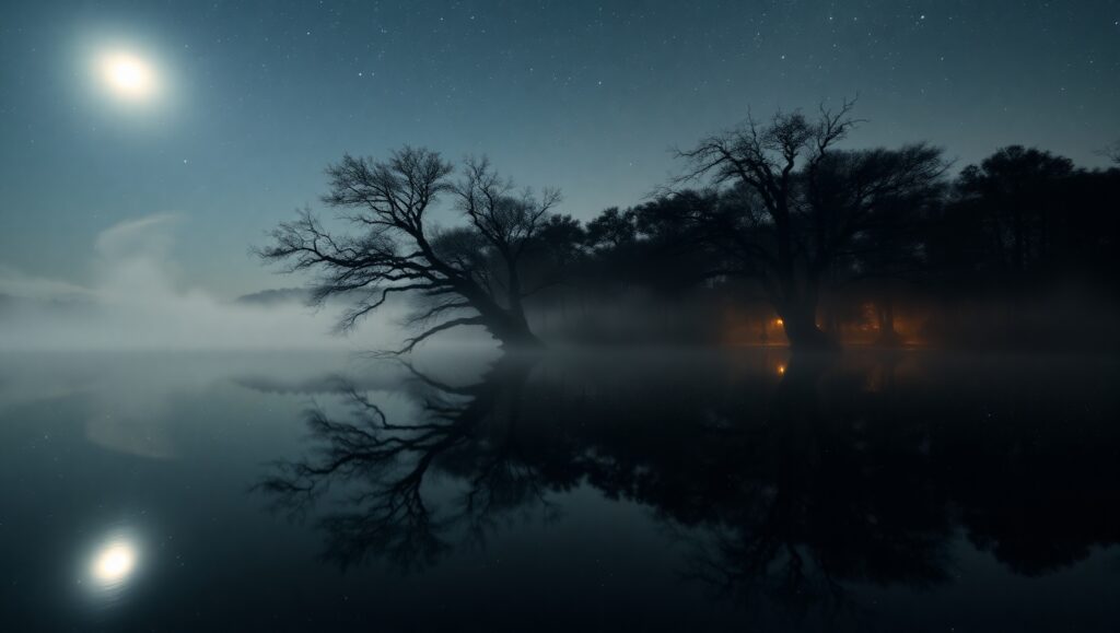 Mystical Lake Under Starry Sky – free AI stock image