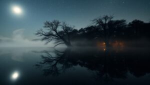 Mystical Lake Under Starry Sky – free AI stock image