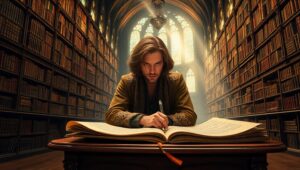 Mystical Library of Floating Tomes – free AI stock image