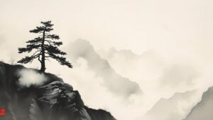 Mystical Mountains in Ink Wash – free AI stock image