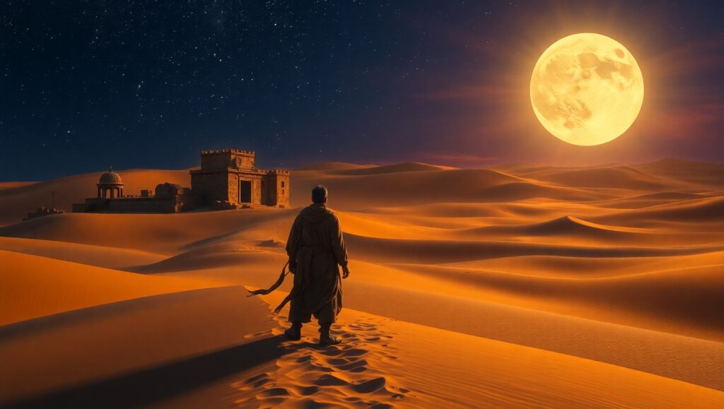 Mystical Oasis in Desert Night – free AI stock image