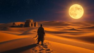 Mystical Oasis in Desert Night – free AI stock image