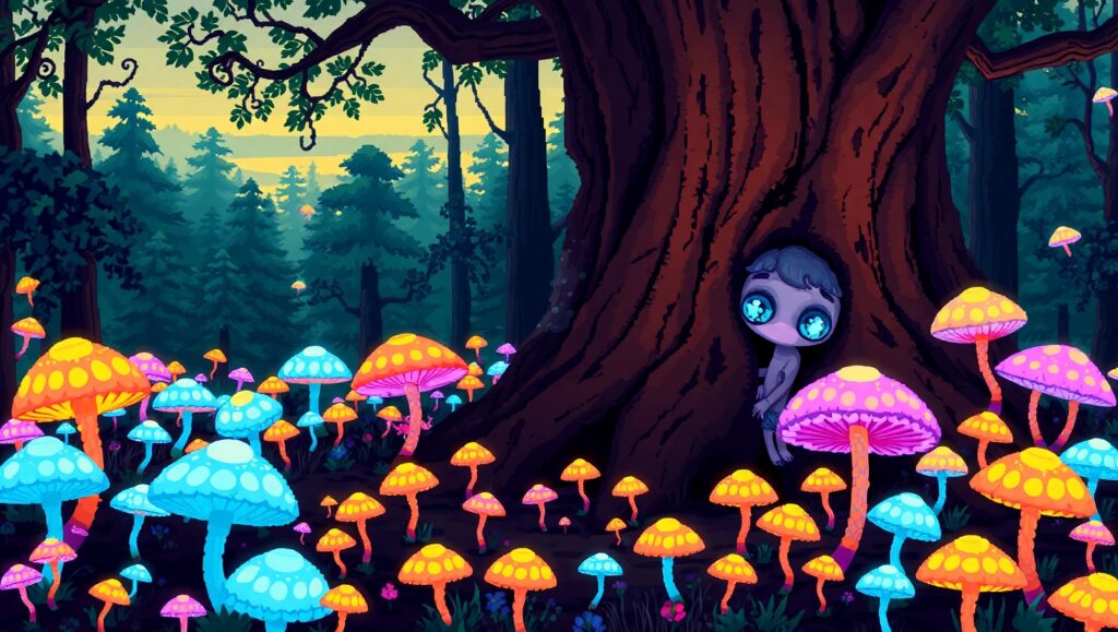Mystical Pixel Forest at – free AI stock image