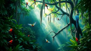 Mystical Rainforest Canopy Scene – free AI stock image