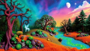 Mystical Sand Art Forest Scene – free AI stock image