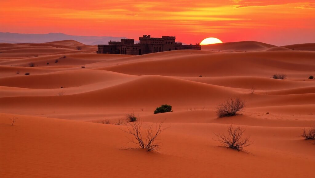 Mystical Sunset Over Desert Dunes – free AI stock image