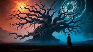 Mystical Tree Under Starry Skies ZHS – free AI stock image