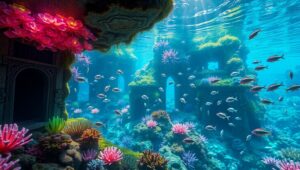 Mystical Underwater City Exploration – free AI stock image