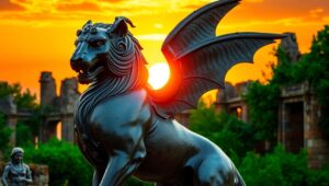 Mythical Creature in Bronze Sunset – free AI stock image