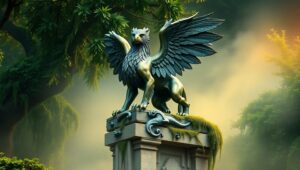 Mythical Creature on Ancient Ruins – free AI stock image