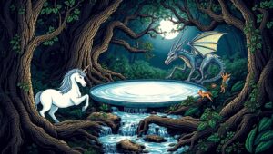 Mythical Creatures by the Pond – free AI stock image