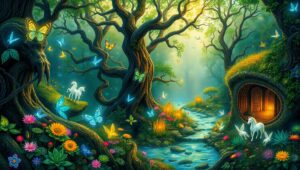 Mythical Forest Mosaic Adventure – free AI stock image