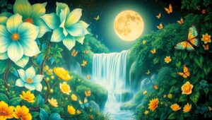 Mythical Garden Under Moonlight – free AI stock image