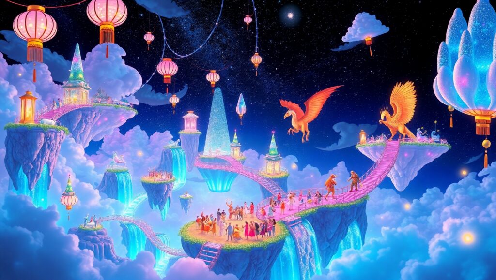 Mythical Island Festival Under Stars – free AI stock image