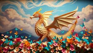 Mythical Origami Creature in Nature – free AI stock image