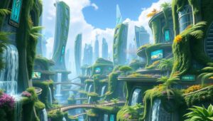 Nature-Infused Futuristic Urban Landscape – free AI stock image