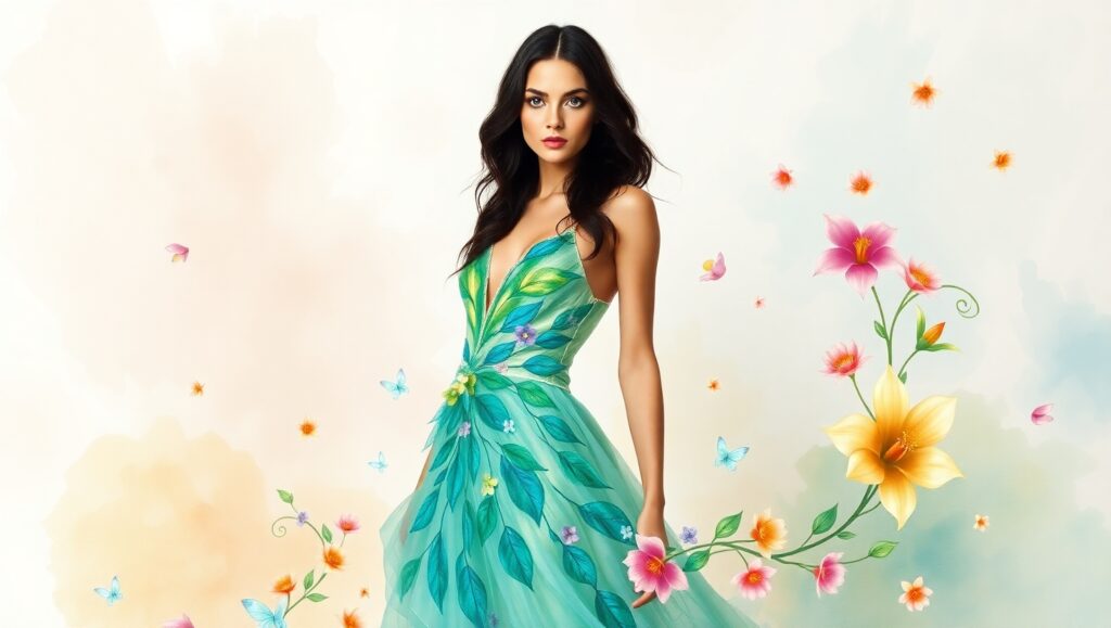 Nature-Inspired Fashion Illustration Concept – free AI stock image