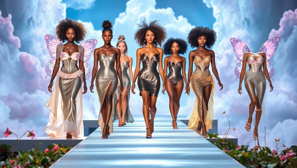 Nature-Inspired Futuristic Fashion Showcase – free AI stock image