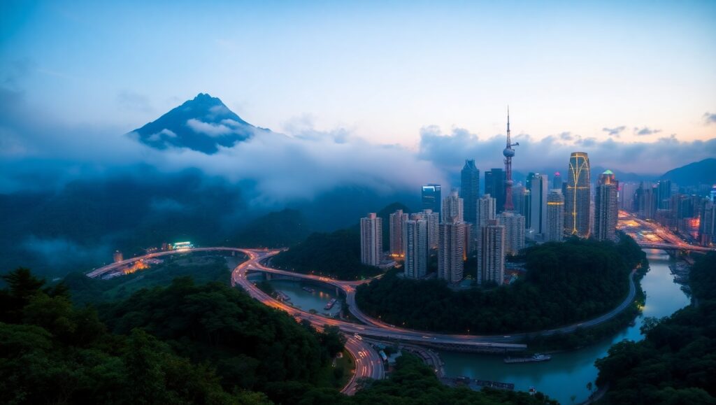 Nature Meets City: A Dual Vision – free AI stock image
