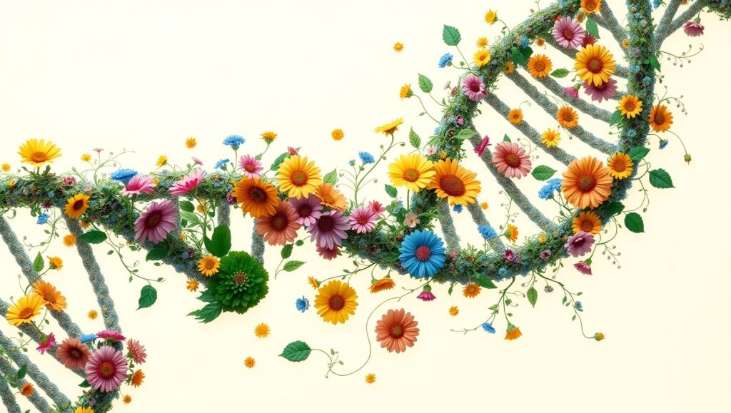 Nature Meets DNA: A Budding Helix – free AI stock image