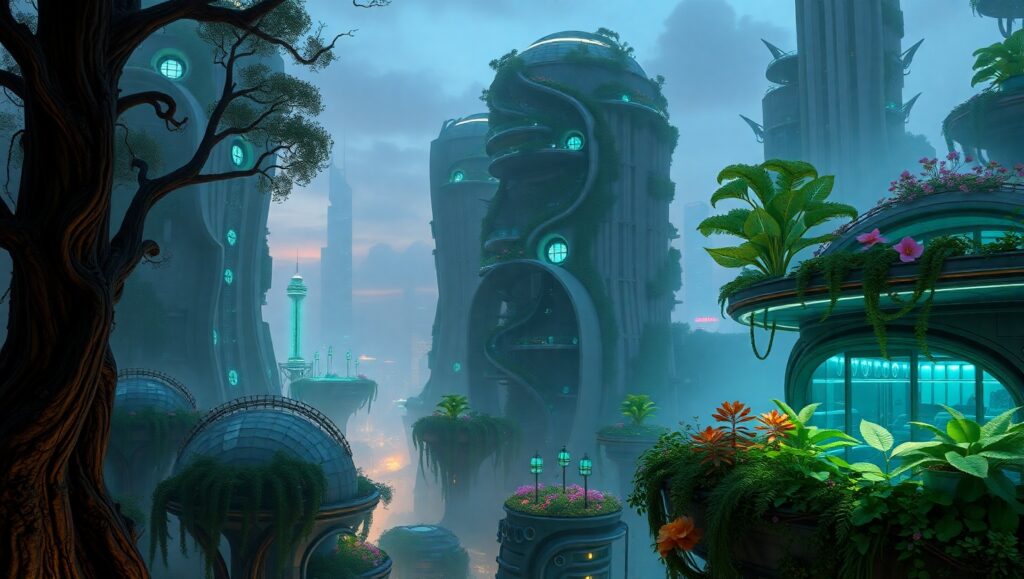Nature Meets Futuristic Architecture 9tr – free AI stock image