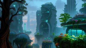 Nature Meets Futuristic Architecture 9tr – free AI stock image