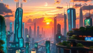 Nature Meets Futuristic Urban Life – free AI stock image