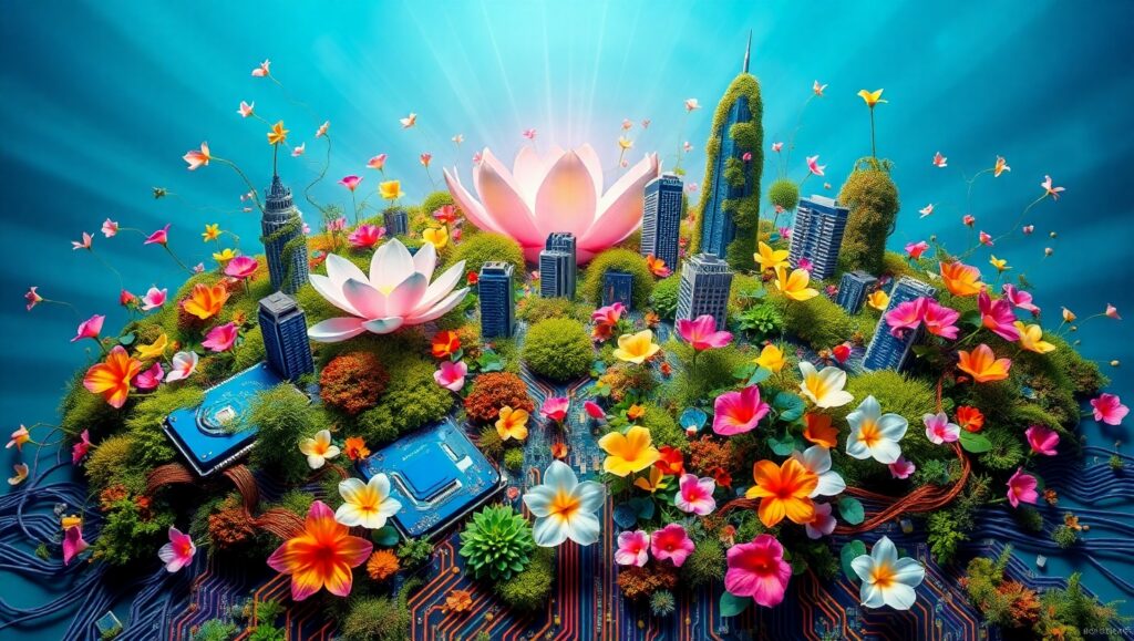Nature Meets Technology Collage E3h – free AI stock image