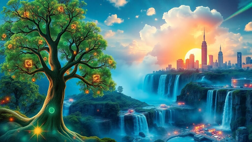 Nature Meets Technology in Collage 5us – free AI stock image
