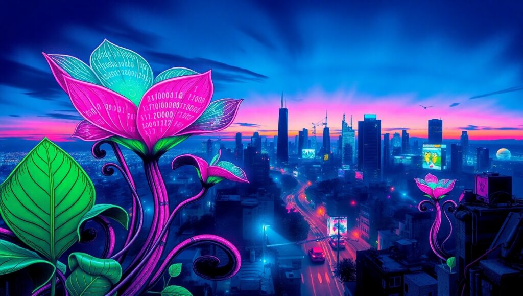 Nature Meets Technology in Graffiti – free AI stock image