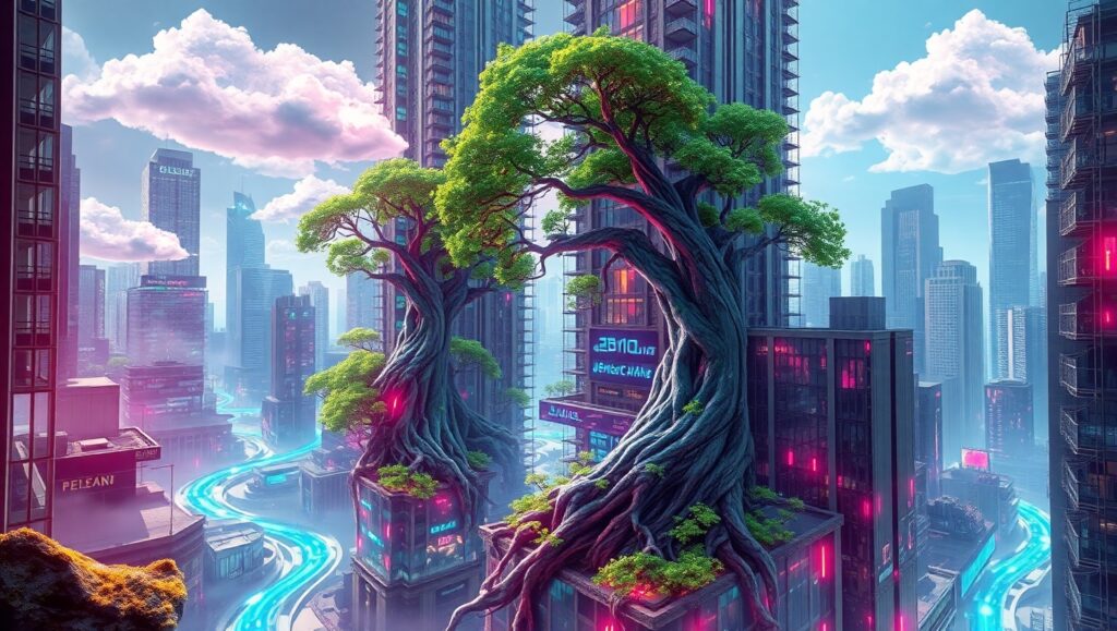 Nature Meets Technology in Urban Harmony – free AI stock image