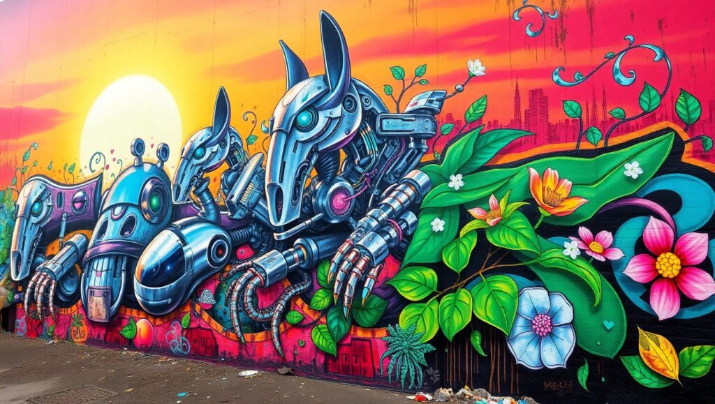 Nature Meets Technology on the Wall – free AI stock image
