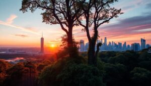 Nature Meets Urban: A Double Exposure 89n – free AI stock image